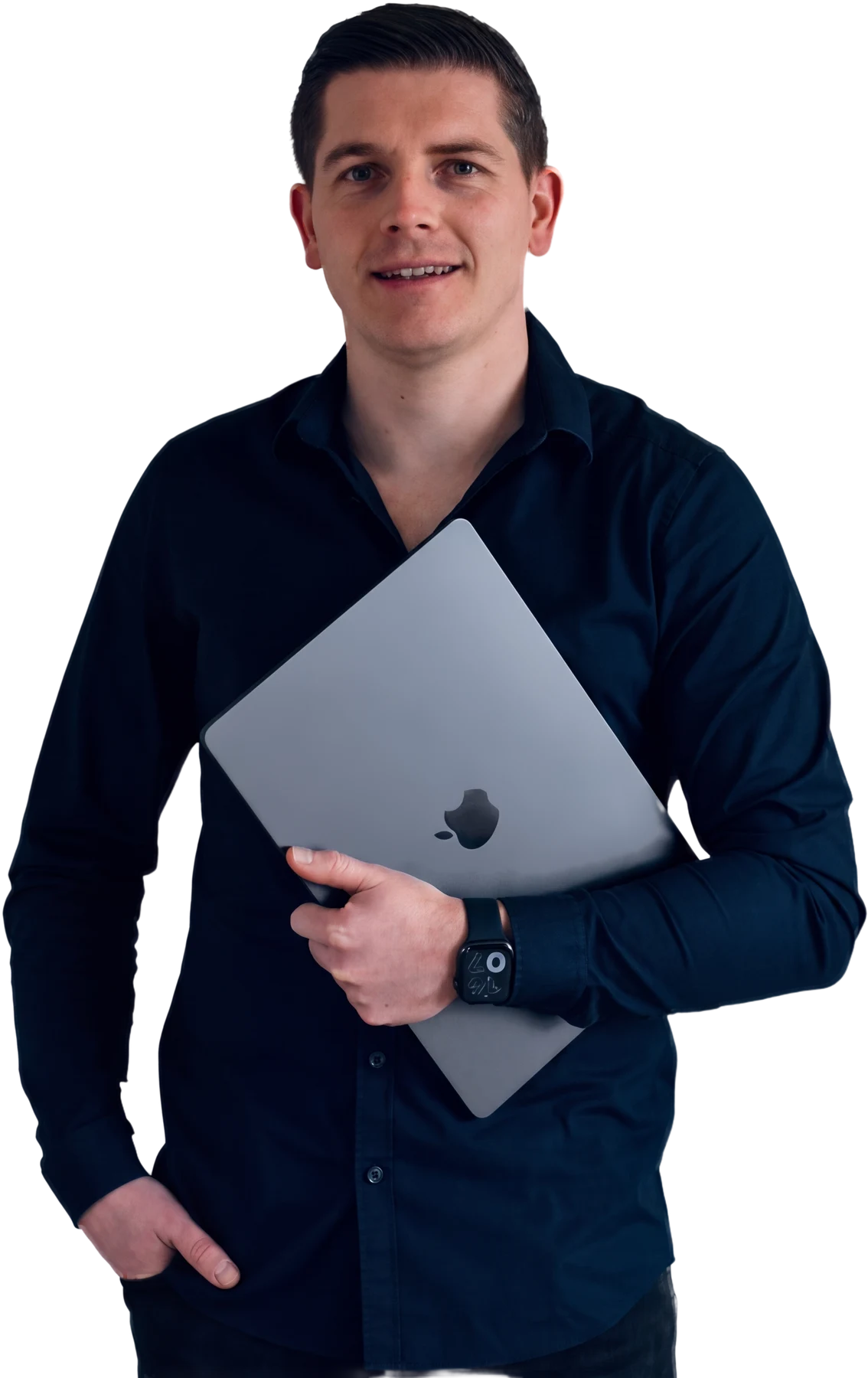 Juul Bongaerts met zijn laptop onder de arm